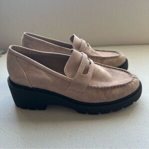 Silent D Xain loafers in a tan suede material.